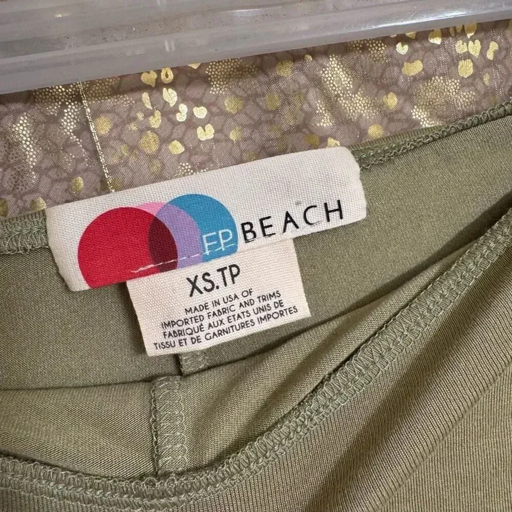 Free People Beach Olive Green Stretchy Long Slit Rayon Top Pants Set XS/S